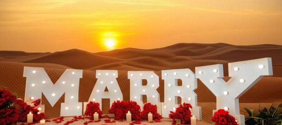 Marry Me Letters Half Desert Dubai Proposal by Qrated Event